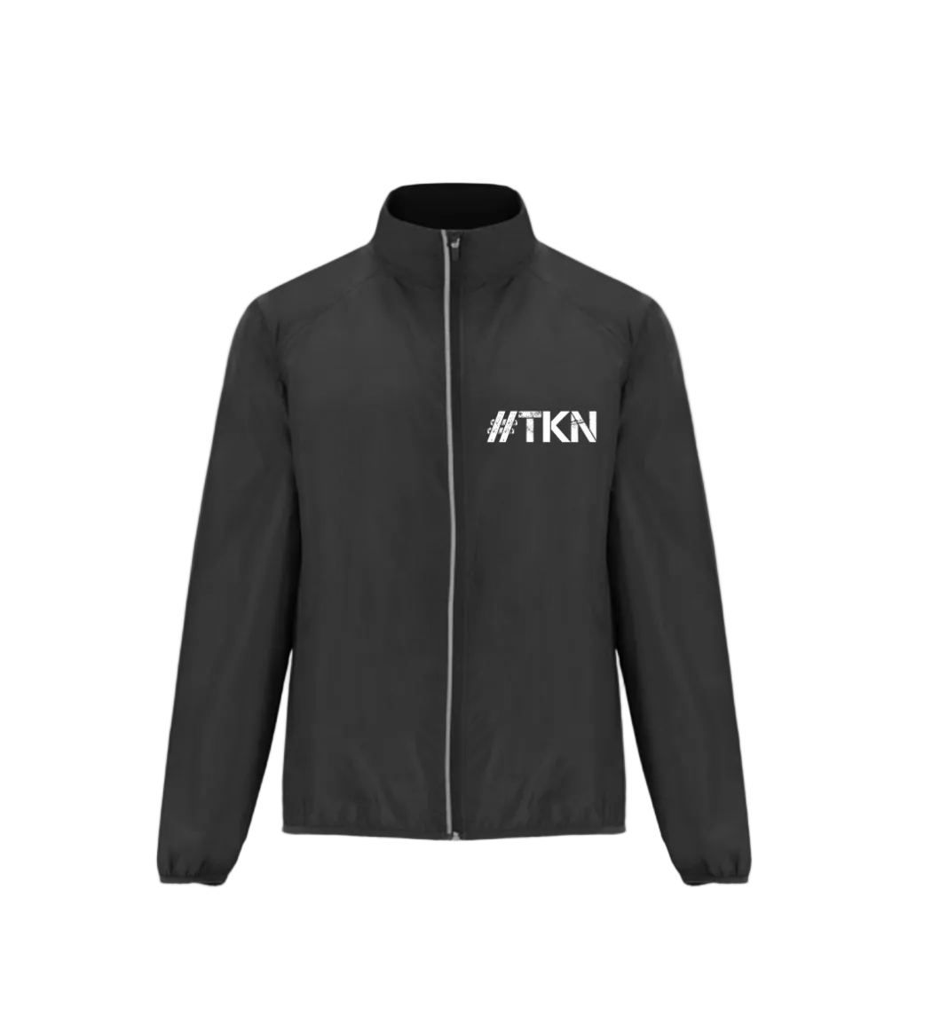 Black windstopper jacket with '#TKN' logo